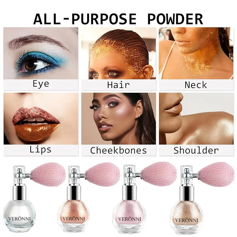 High Gloss Body Diamond Shimmering Spray Powder Highlight Powder Makeup Suitable for Facial and Body Skin Hair Clothes Cosmetics Quake