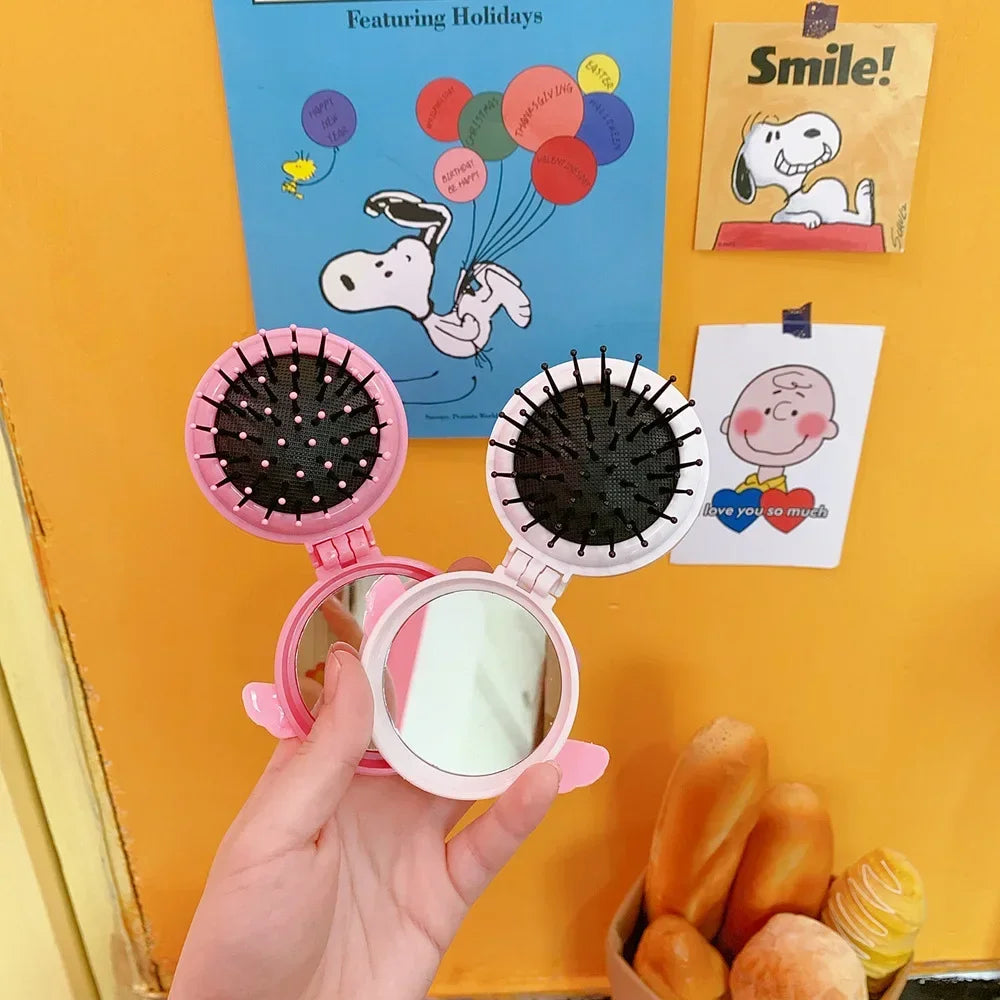 New Strawberry Folding Air Bag Combs with Mirrors Compact Pocket Size Travel Hair Brush Cosmetic Mirrors Head Massager Relaxing Quake