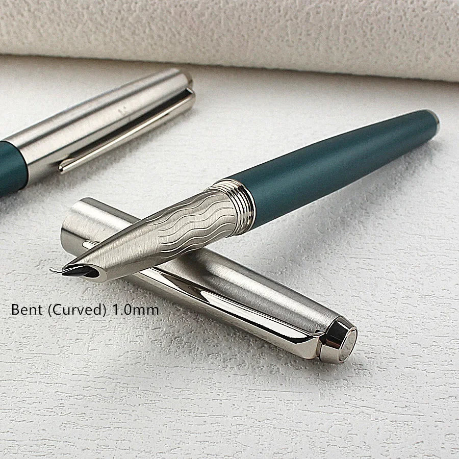 High Quality Classic Style All Steel Fountain Pen Bent 1.0mm Nib Ink Pens School Office Supplies Students Stationery Quake