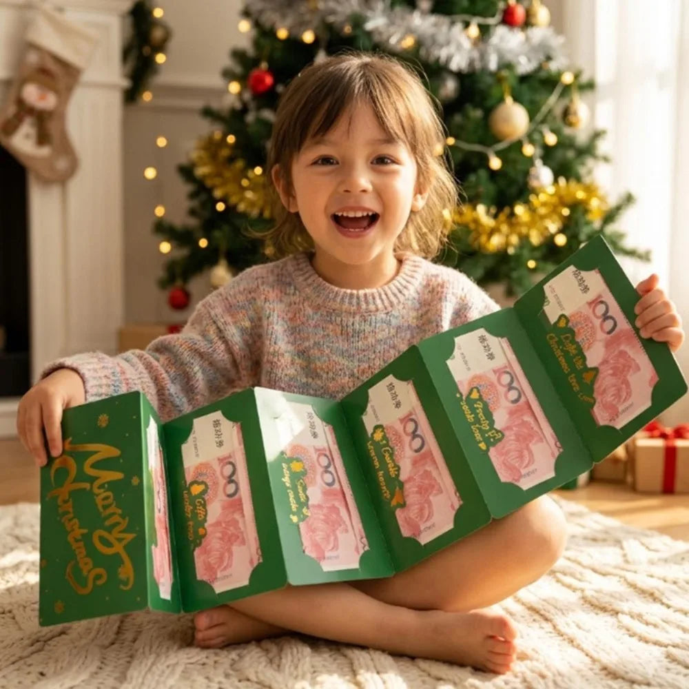 Cute Santa Claus Christmas Folded Envelope Multi Slot Cash Money Holder Gold Foil Folding Gift Card Pocket Festive Party Supply Quake