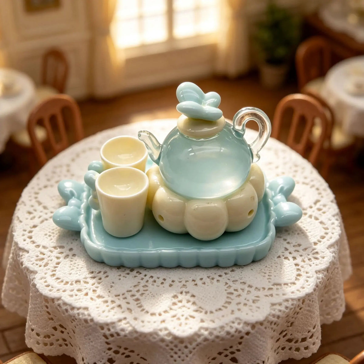 3Sets Simulation Teapot Teacup Resin Ornament For Dollhouse Kitchen Decor DIY Play Toys Micro Landscape Crafts Accessories Quake blue