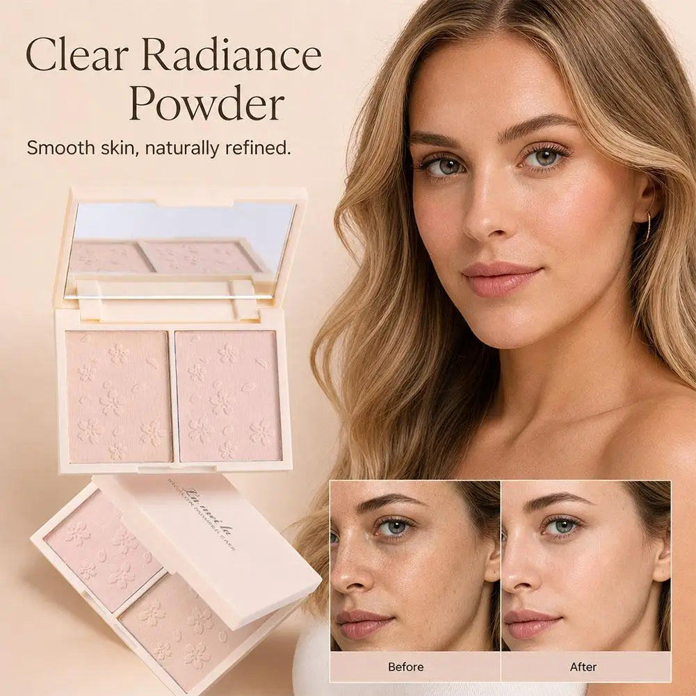 Double Layer Matte Compact Powder, Poreless-Looking Pressed Setting Face Powder 12H Oil Control, Full Coverage Soft Focus Effect Quake