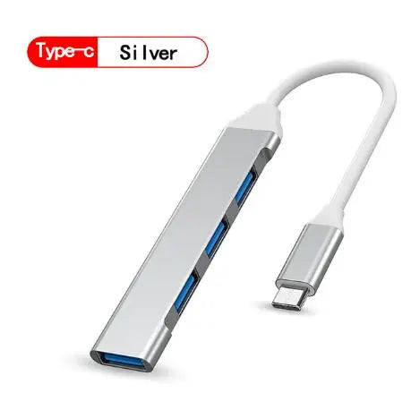 New USB 3.0 Hub 4 Port USB Hub High Speed Type C Splitter 5Gbps For PC Computer Accessories Multiport HUB 4 USB 3.0 2.0 Ports Quake Type C -Silver