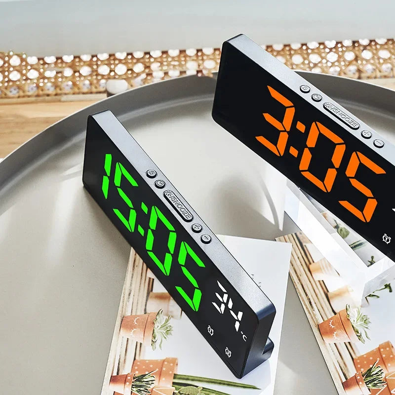Voice Control Digital Alarm Clock Temperature Dual Alarm Snooze Desktop Table Clock Night Mode 12/24H LED Digital Clock Desk Quake