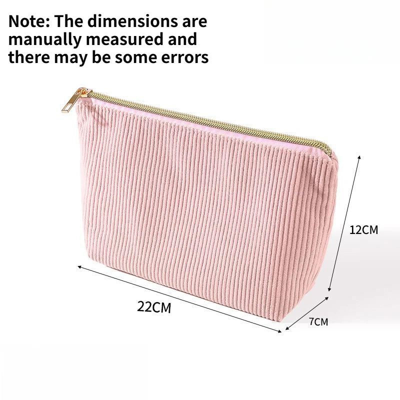 Multi-color Corduroy Simple Zipper Cosmetic Bag Portable Travel Wash Pouch Student Makeup Brush Skincare Hand Organizer Quake Pink