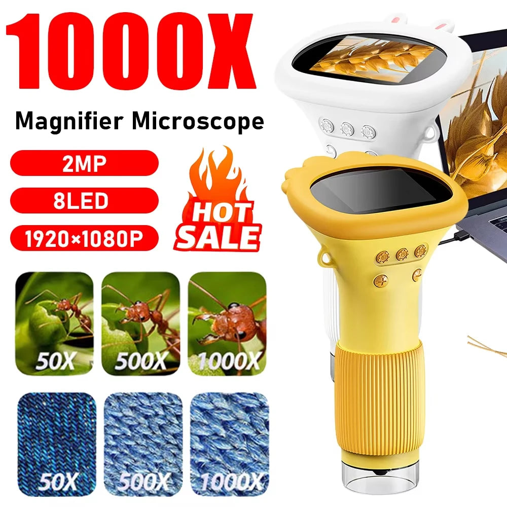 Kids Microscope 1000x Magnifier Microscope 200 Megapixels With LED Photo Video Function Educational Toys Science For Children Quake