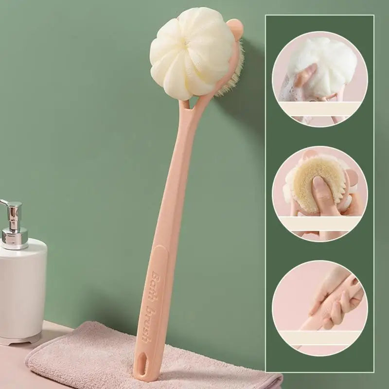1Pcs Long Handle Bath Brush Double-Sided Scrubbing Shower Towel Back Scraper Detachable Strong Bath Soft Bristle Washing Brush Quake Pink