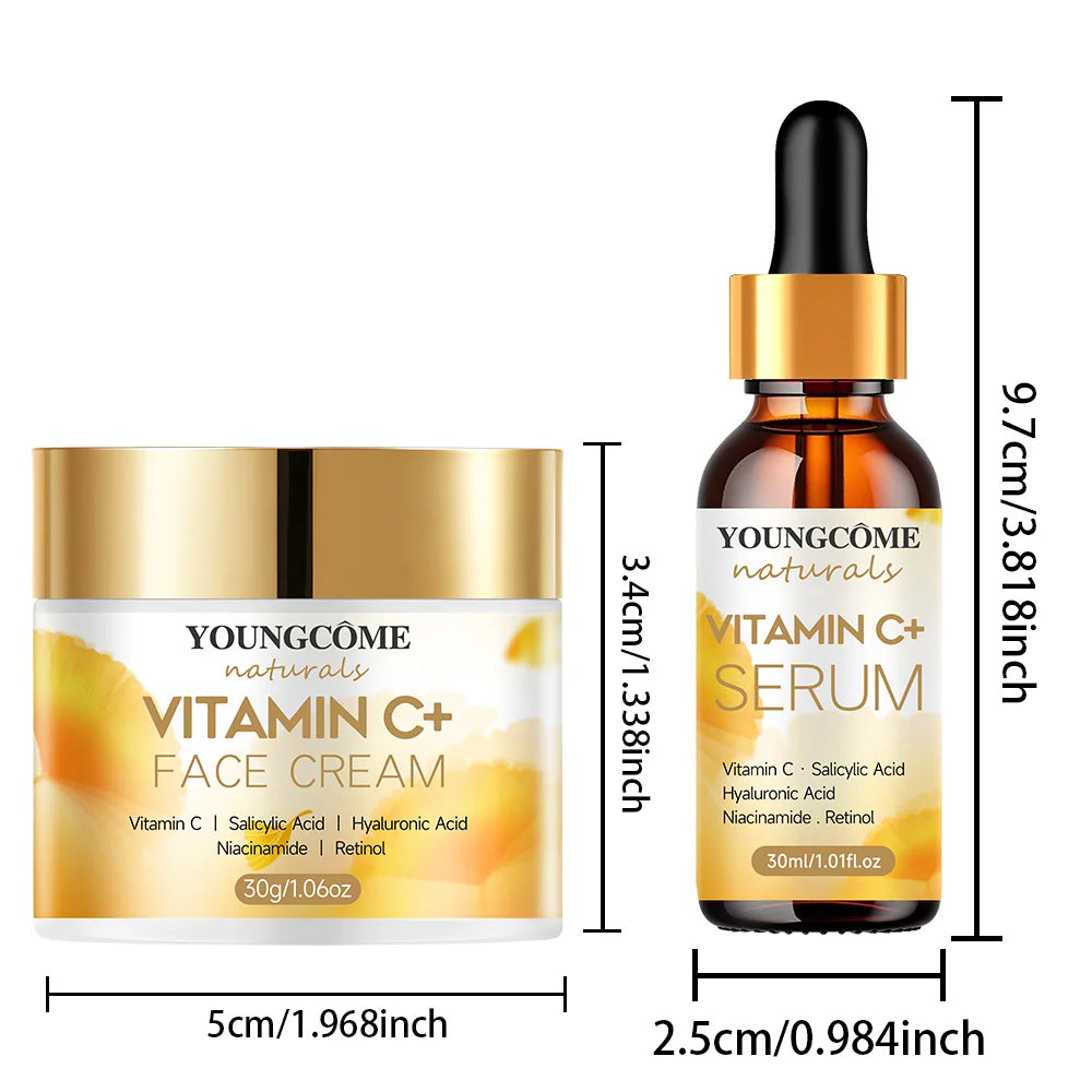 1set Vitamin C Skin care Set Face Anti Aging Firming Lifting Fade Fine Lines Whitening the moisturizing face cream Shrink Pores Quake 30ml-30g