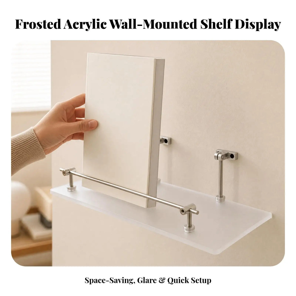 Wall Mounted Acrylic Display Shelf with Metal Guard for Books Decor and Everyday Items in Living Space Quake