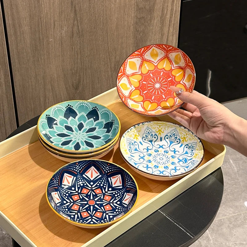 6pcs- Ceramic Bohemia Plate, Salad Plate, Appetizer, Serving Dried Fruit, Desserts And SaladsDishwasher Oven Microwave Safe Quake