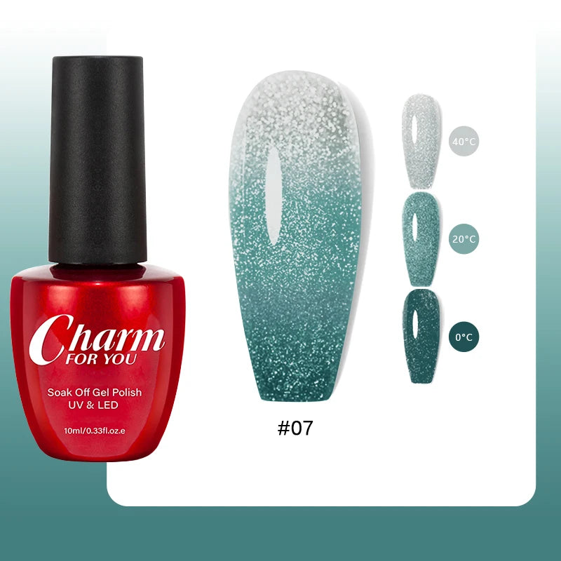 10ml Glitter Thermal Gel Nail Polish 3 Layers Temperature Changing Semi Permanant Soak Off UV LED Nail Art Gel Varnish DIY Gel Quake 07