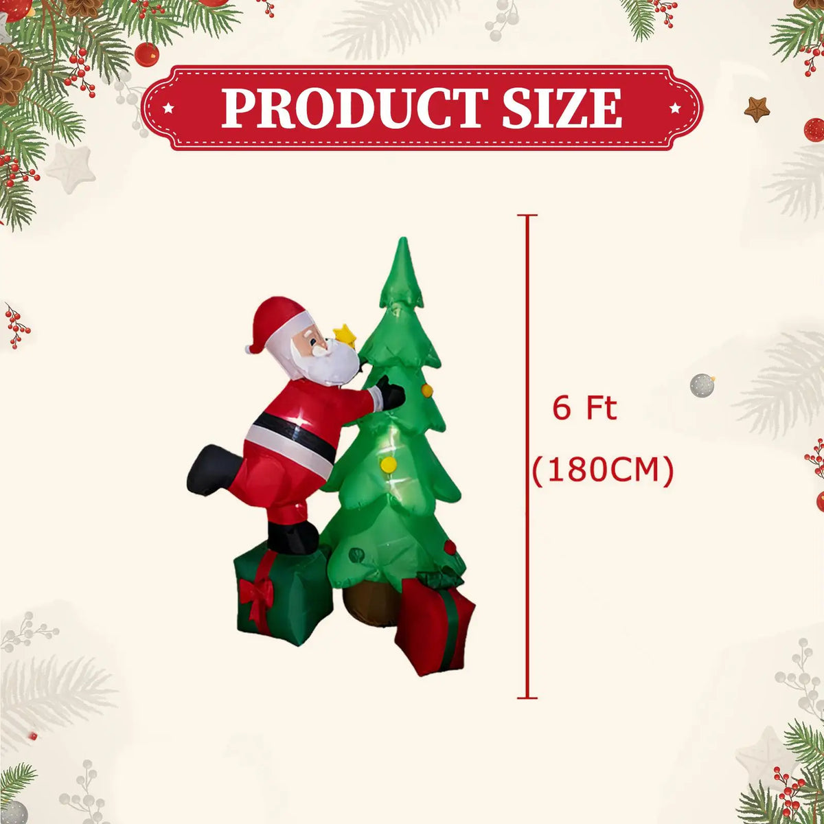 Christmas Inflatable Santa 180cm with Tree and Gift Bag LED Outdoor Yard Decorations for Patio Holiday Quake