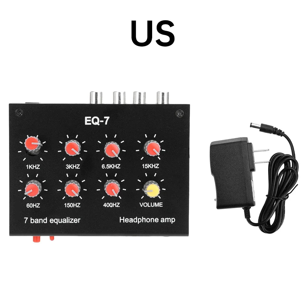 DC5V-12V Audio EQ-7 Audio Signal Preamplifier 7 Band Equalizer Adjust High School Bass Sound Phone Computer Headphone Amplifier Quake US