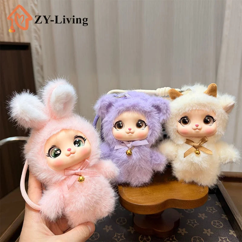 1Pcs Cute Family Series Animals Vinyl Face Plush Forest Doll Pendant Backpack Decoration Gifts Quake