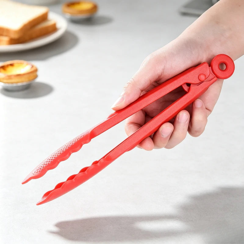 Multi-purpose Heat Resistant Plastic Food Tongs Non-Slip Kitchen Gripper for Steak Bread BBQ Baking Cake and Cooking Quake