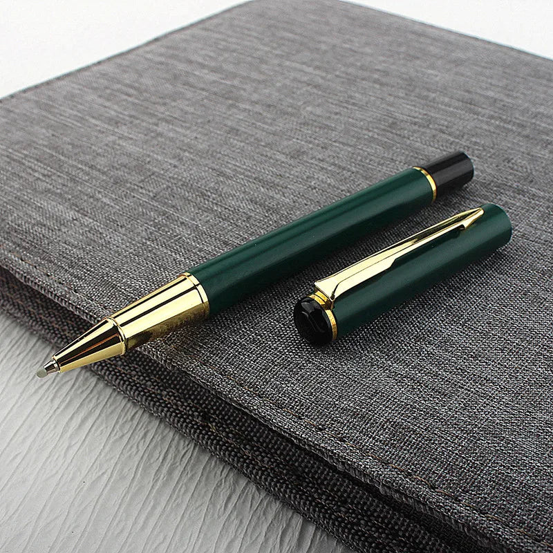 Metal Green Luxury Ink Ballpoint Pen, Black Ink Medium Point 0.5mm Smooth Writing Metal Ball Point Pen Signature Pen Quake
