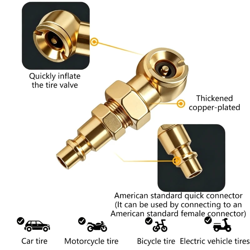 Pack Of 2 Heavy Duty Brass Tire Air Chucks with Double Connection Suitable for Car Motorcycle Bike Truck Industrial Use H8WE Quake