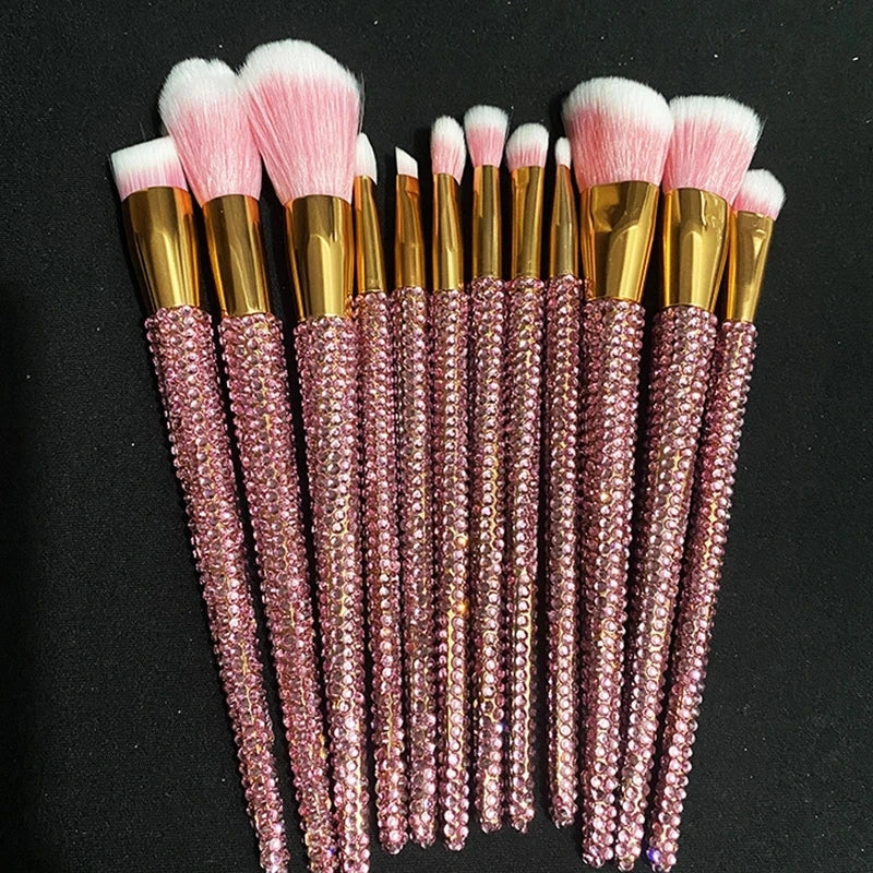 Diamond-studded Makeup Brushes 12Pcs/set Gems Makeup Beauty Tools Full Diamond Loose Powder Foundation Concealer Brush Bling Quake