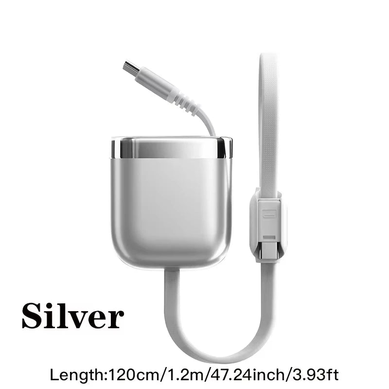 240W PD Retractable USB C Cable Single Core Fast Charging Cord Portable Tangle-Free Travel Business Office Safe Stable Charging Quake White