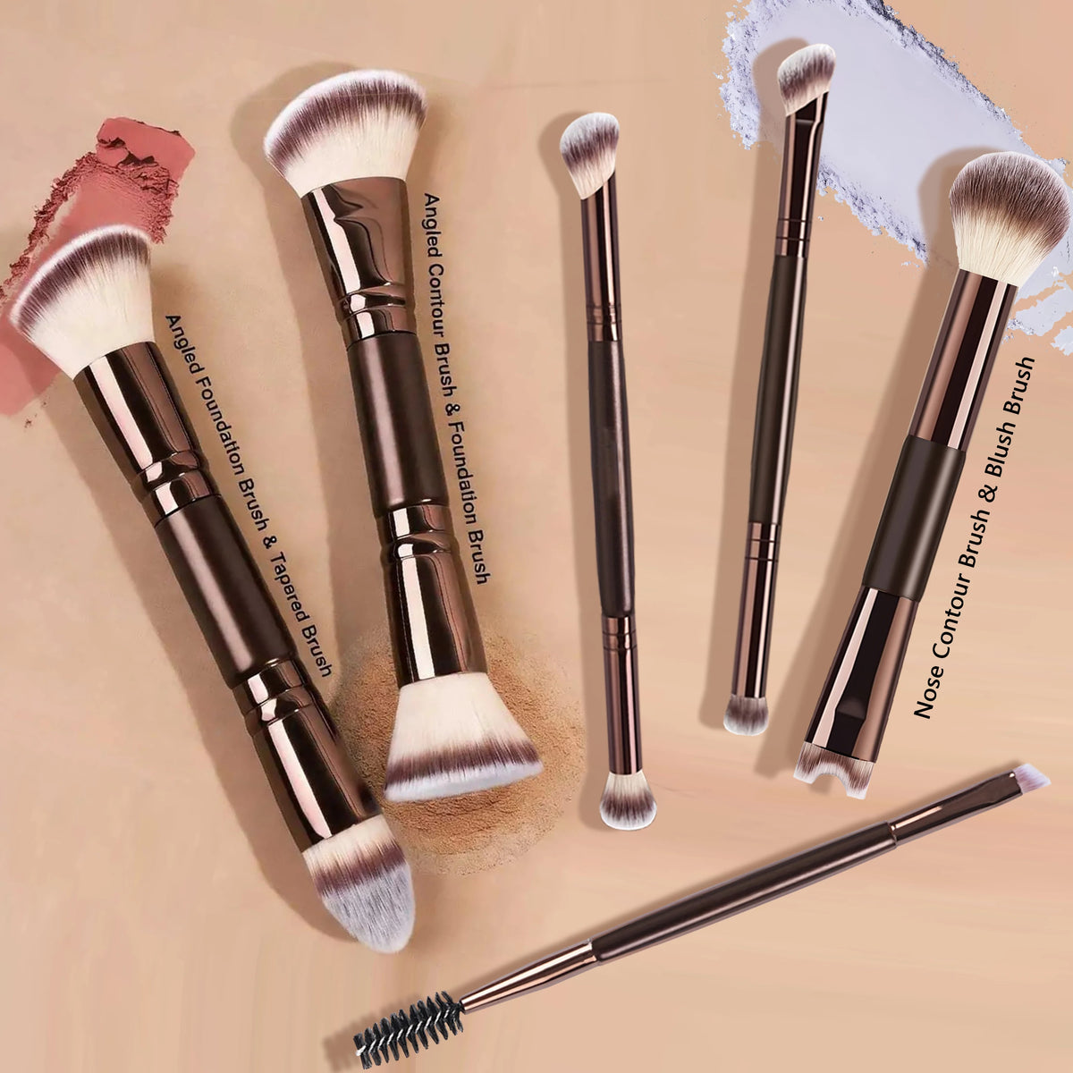 16 PCS Double-Ended Makeup Brush Set with Case, Professional Foundation, Powder, Concealers, Eyeshadow, Blush Brush Quake