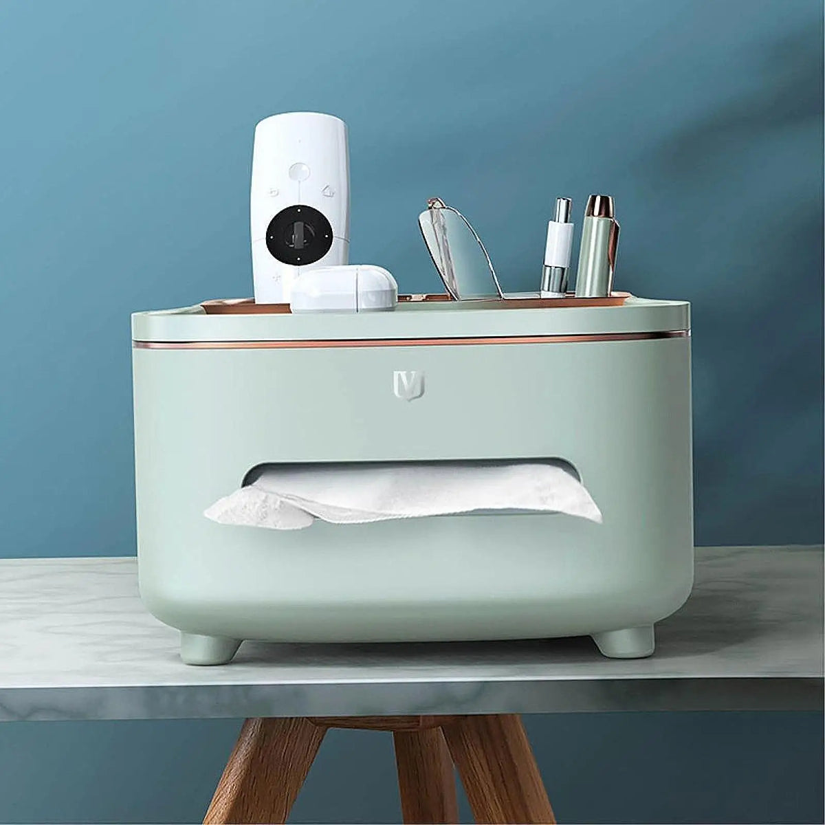 Tissue Box Cover with Remote Holder Stationery Tissue Storage Box Organizer for Kitchen Restroom Bedroom Restaurant Hotel Quake