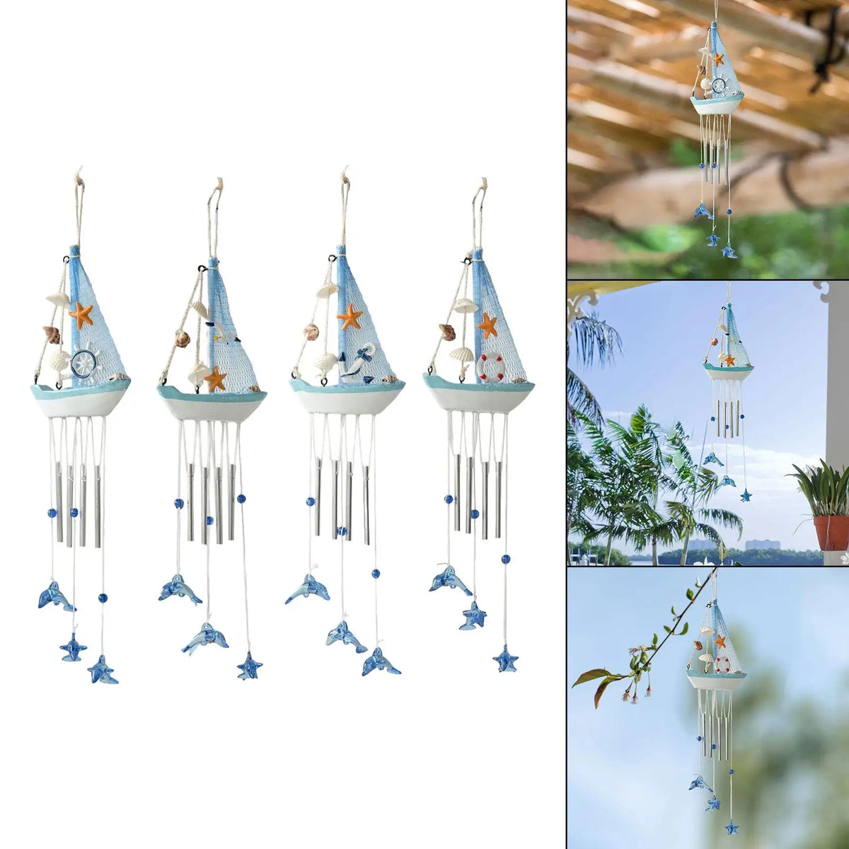 Nautical Wind Chimes Large Boat Hanging Charm Outdoor Garden Wind Pendant for Patio Porch Backyard Quake