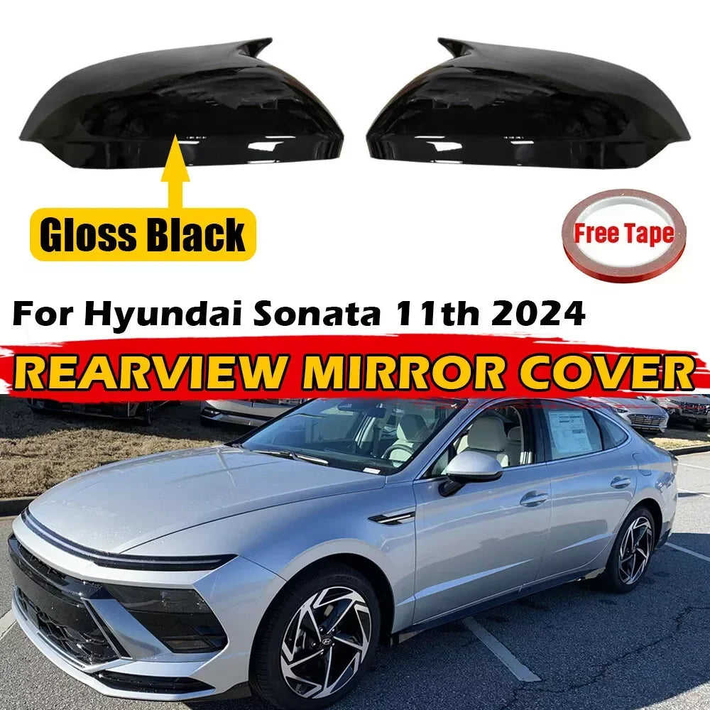 For Hyundai Sonata 11th 2024 Car Sticker Rearview Side Mirror Cover Wing Cap Exterior Door Rear View Case Trim Carbon Fiber Look Quake