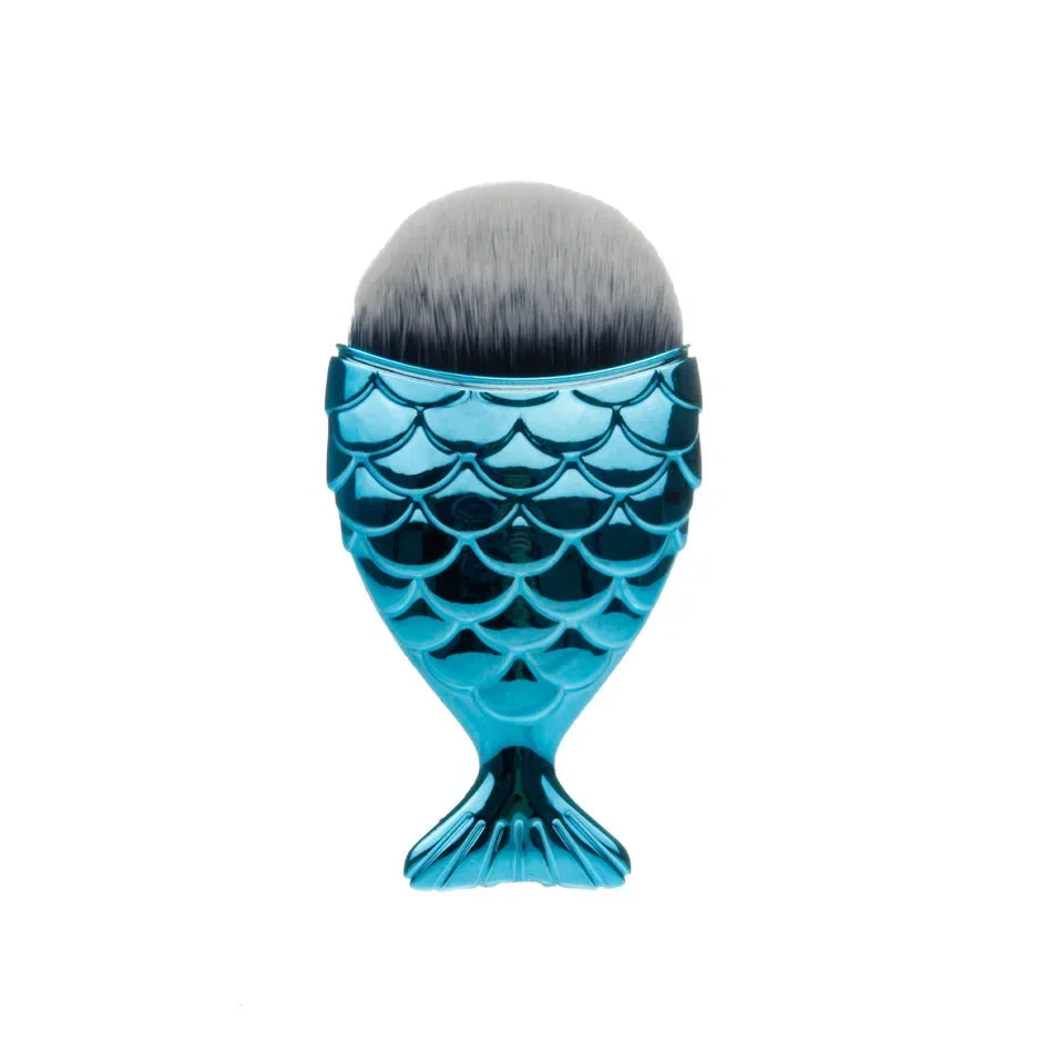 Foundation Cosmetic Fish Brush Blush Brush Mermaid Shape Professional Face Makeup Brush Makeup Tool Kit Powder Nail Art Tool Quake blue