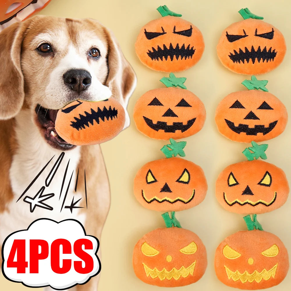 Halloween Dog Toy Funny Pumpkin Ghost Face Pet Biting Toys Soft Plush Cat Tooth Grinding Ball Can Make Sounds Dog Training Toys Quake