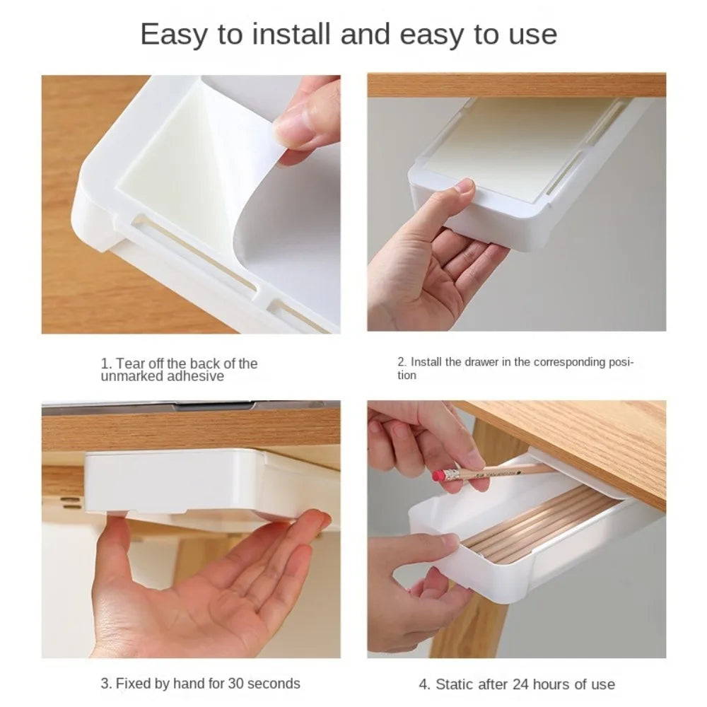 Self-Adhesive Table Shelf Storage Box Multifunction Large Capacity Undertable Drawer Space-saving Under Desk Drawer Quake