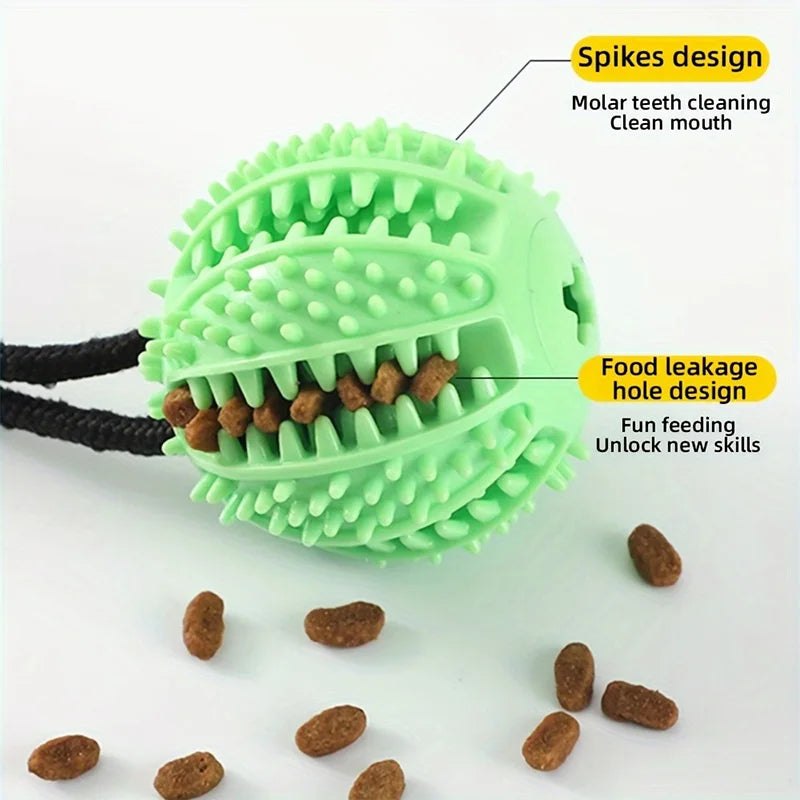 Interactive Suction Cup Dog Toy with Sound and Treat Dispensing - Durable Rubber Ball for Training and Tug-of-War Fun Quake