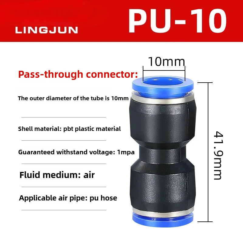 Pu/PG Pneumatic Fittings Connector PG 4 to 6-8-10-12/14mm 16mm Air Hose Tube Push in Straight Gas Quick Coupling Quake PU-10 5PCS