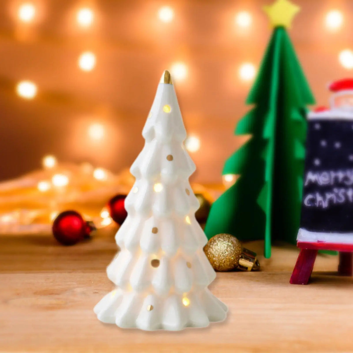 LED Light Christmas Decoration White Ceramic Christmas Tree Ornaments car Shaped Xmas decor Christmas Gifts Tabletop decor Quake