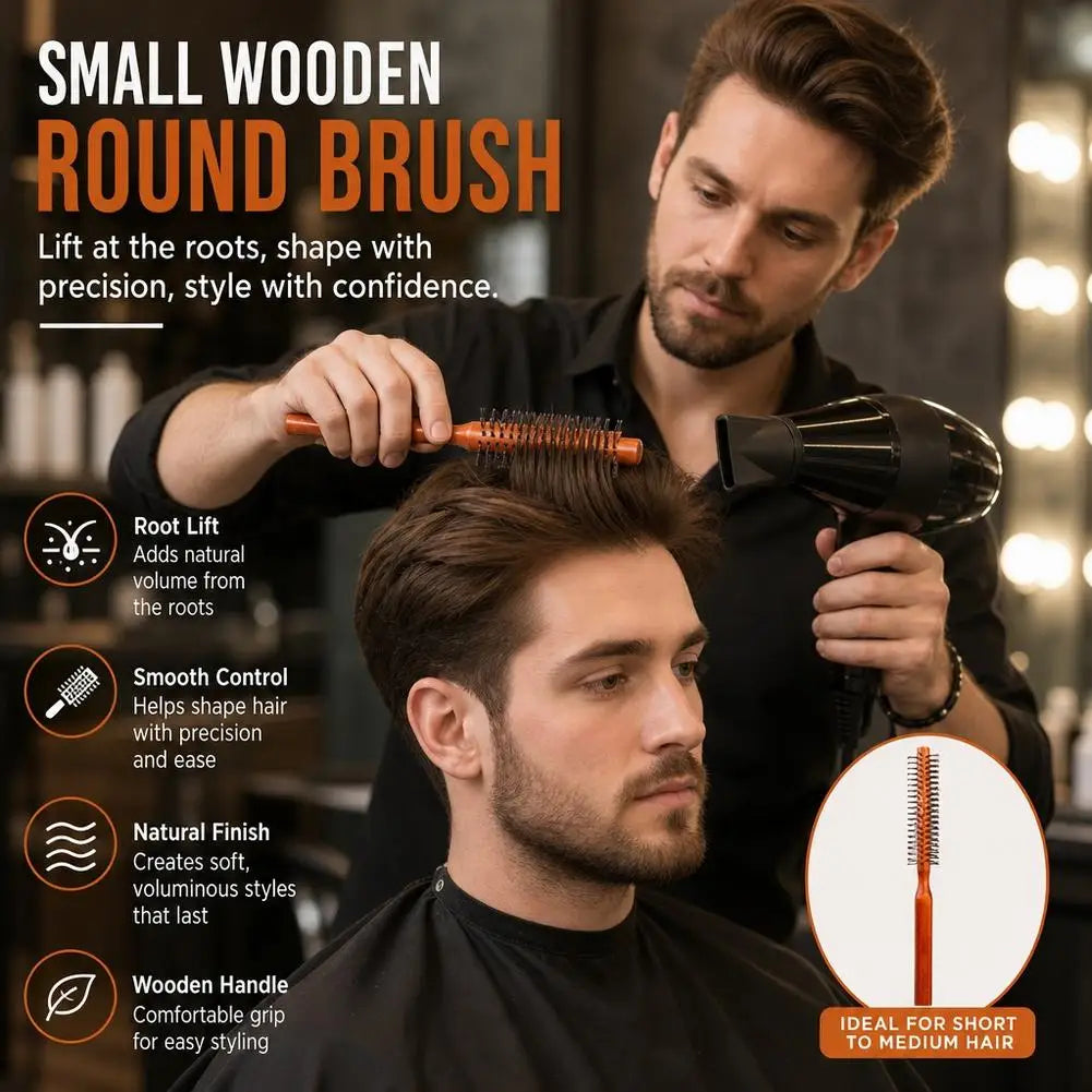 Wooden Round Hair Brush Boar Bristle Hair Comb Women Men Styling Blow Dry Curly Straight Hair Comb Salon Home Hairdressing Tool Quake