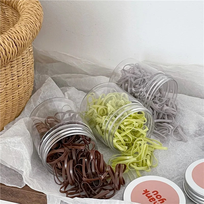 1 Box A New Set, Cute Color, No Hair Damage, of Disposable Rubber Bands in Solid Color, High Elastic Basic Hair Rope. Quake