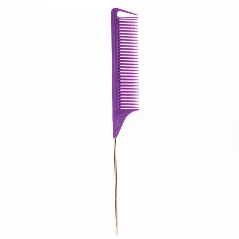 Steel Needle Professional Styling Plastic Heat Resistant Anti-Static Braiding Rat Tail Curved Parting Comb Barber Accessories Quake gd purple