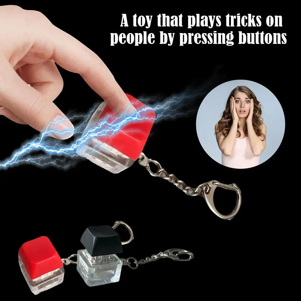 Electric Shock Prank Button Toy that plays tricks on people by pressing buttons Realistic Touch Keychain Pendant Stress Relief Quake