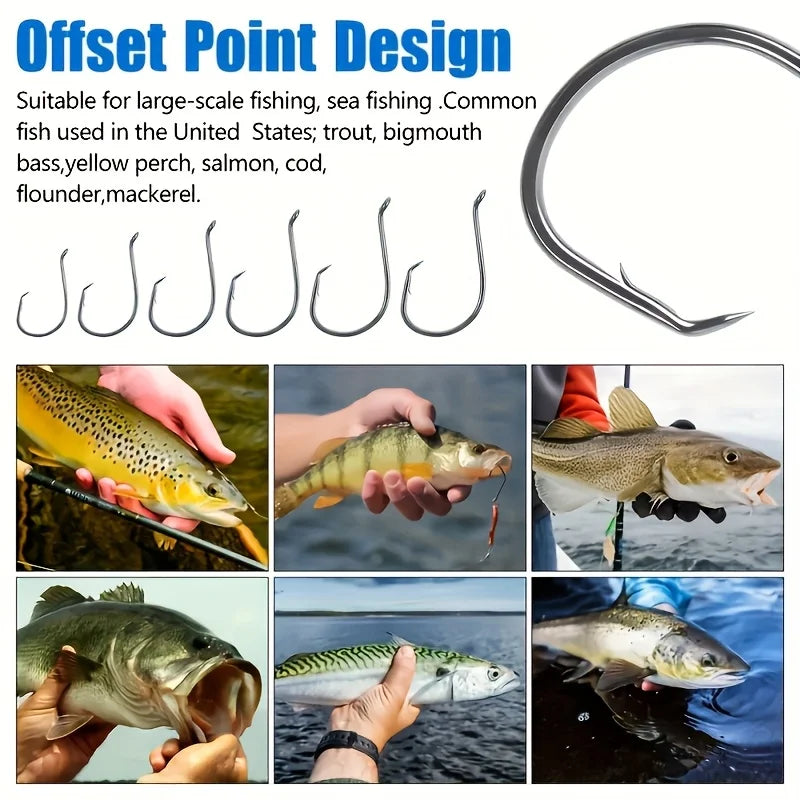160pcs Stainless Steel Circle Hook Set, 2x Strong Offset Octopus Hooks for Sport Fishing - Corrosion-Resistant, Piercing Point D Quake