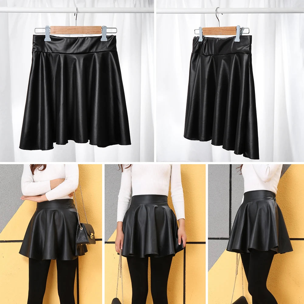 Nightclub Skater Multipurpose Elastic Mini High Waist Faux Leather Skirts Short Skirt Quake