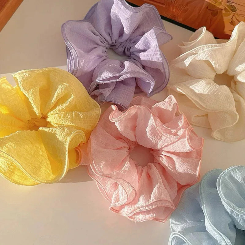 Wrinkle Chiffon Scrunchies for Women Girls Sweet Hair Ropes Elegant Temperament Exaggerated Hairbands Vacation Hair Accessories Quake