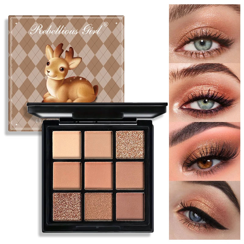 9 Color Chocolate Eyeshadow Palette Natural Nude Matte Glitter Finish Eyeshadow Palette Waterproof Smokey Eye Makeup Cosmetic Quake 9 Color Brown