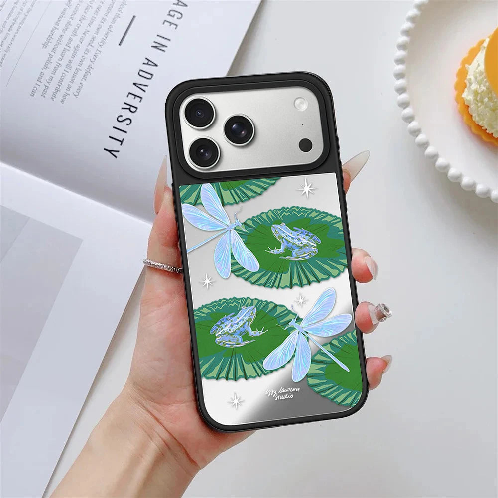 Dragonfly Star Pattern Mirror Surface Magnetic Phone Case Cover for IPhone 13 14 15 16 17 18 Pro Max Case Quake