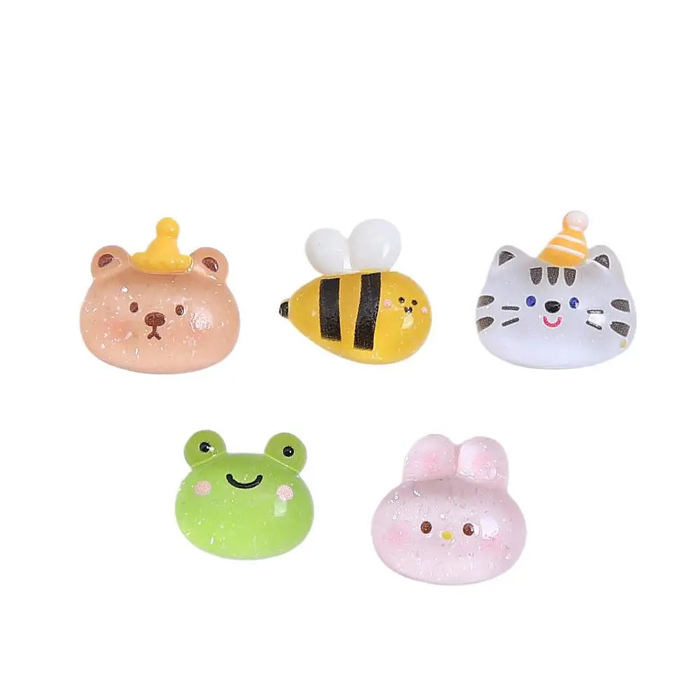 50Pcs Kawaii Resin Mini Bear Bee Rabbit Head Cabochon Jewelry Charms Nail Art Decoration Flatback Manicure Parts Accessories Quake