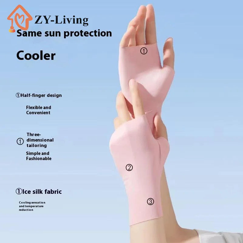 Pro Uv Protection Gloves For Nail Art Gel Nail Lamp Sunscreen Gloves Fingerless Hand Sun Care Thin Cool Ice Silk Silky Sun Glove Quake