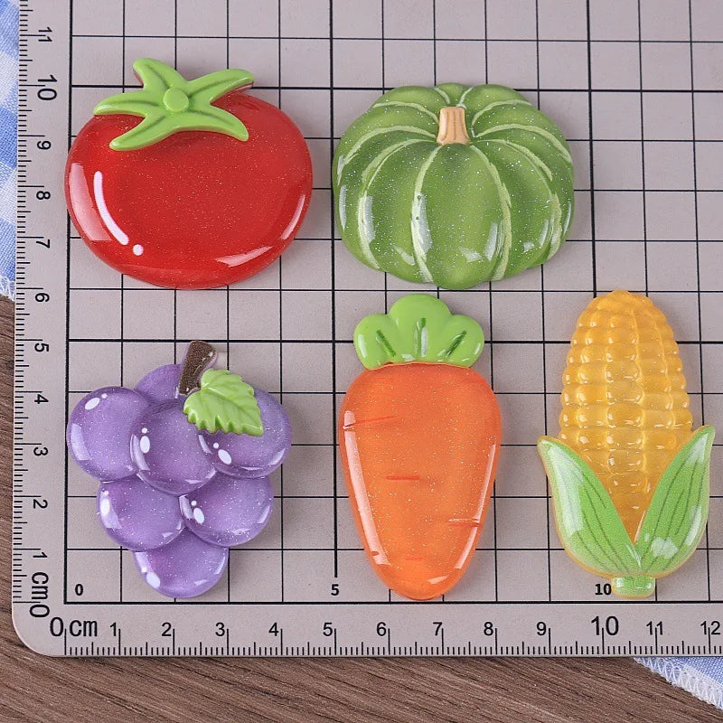 10pcs Simulation Sweet Fruit Vegetable Slice Resin Flatback Cabochon Fake Food For Hair Bows DIY Phone Crafts Making Accessories Quake