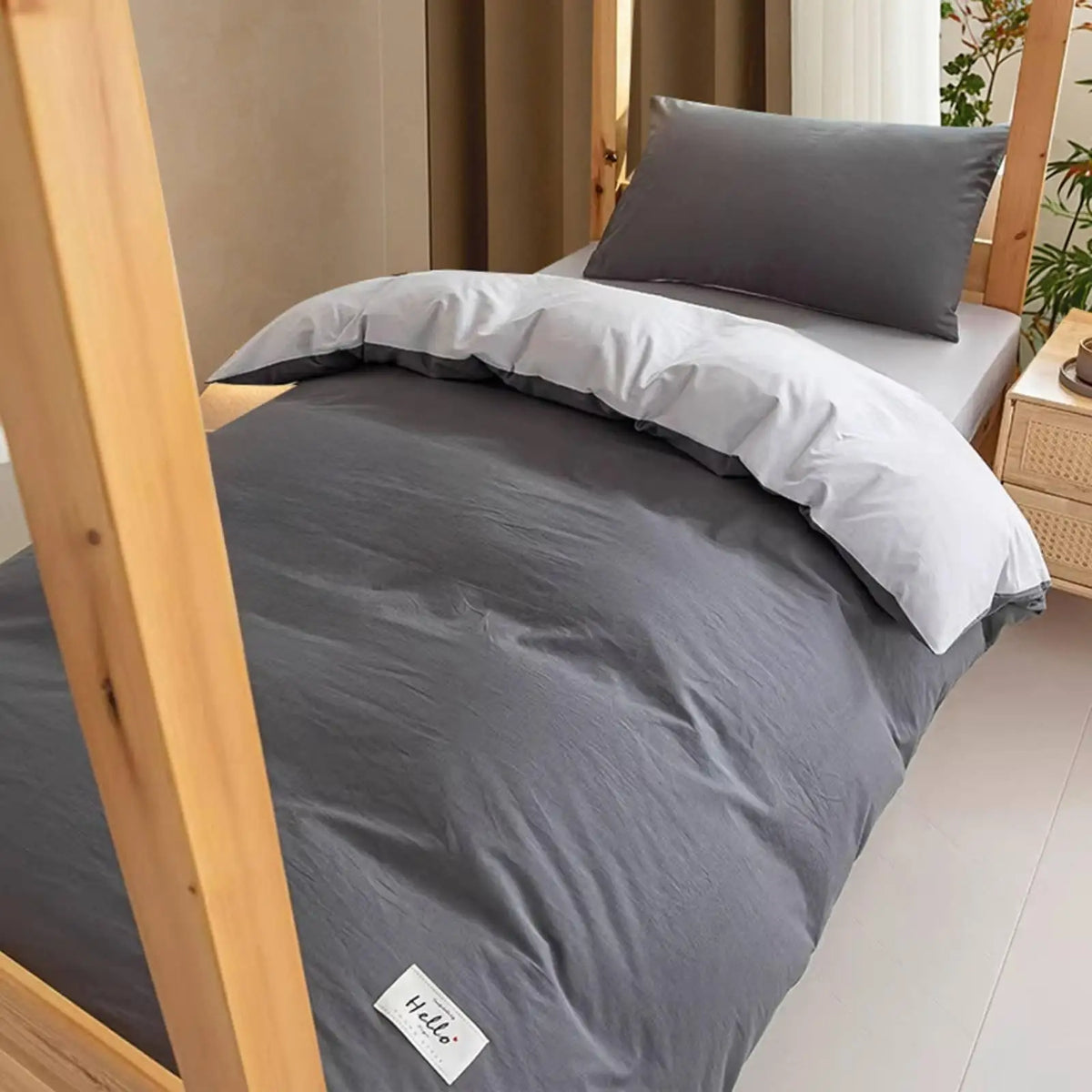 Cotton Bed in a Bag Single Size 6 Piece Duvet Set with Comforter Insert and Mattress Pad for Dorm Room Quake DarkGraylightGray