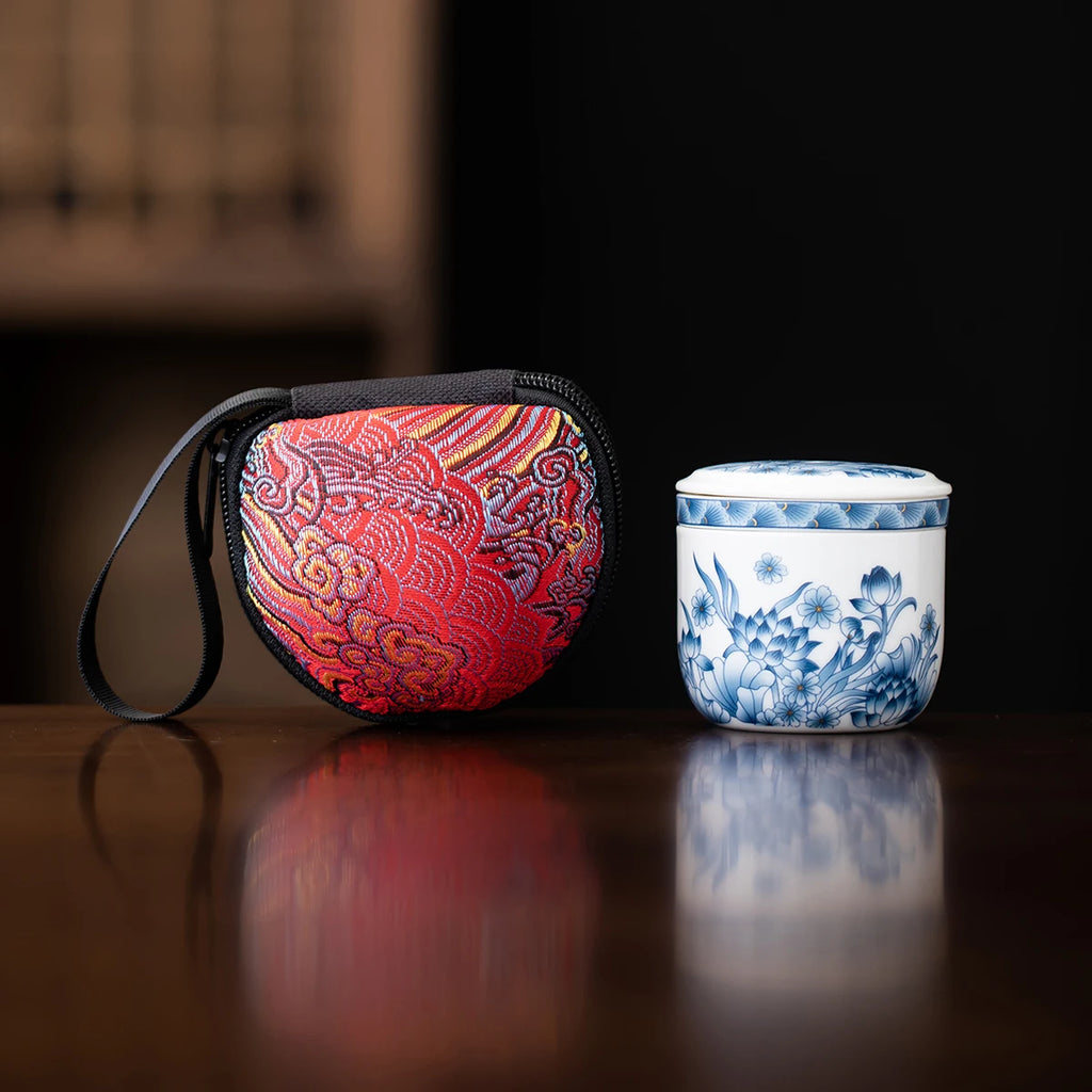 Mini Handmade Ceramic Teapot Single-Person Small Teapot with Storage Bag Portable Kung Fu Tea Set for Outdoor Camping Gift Quake C