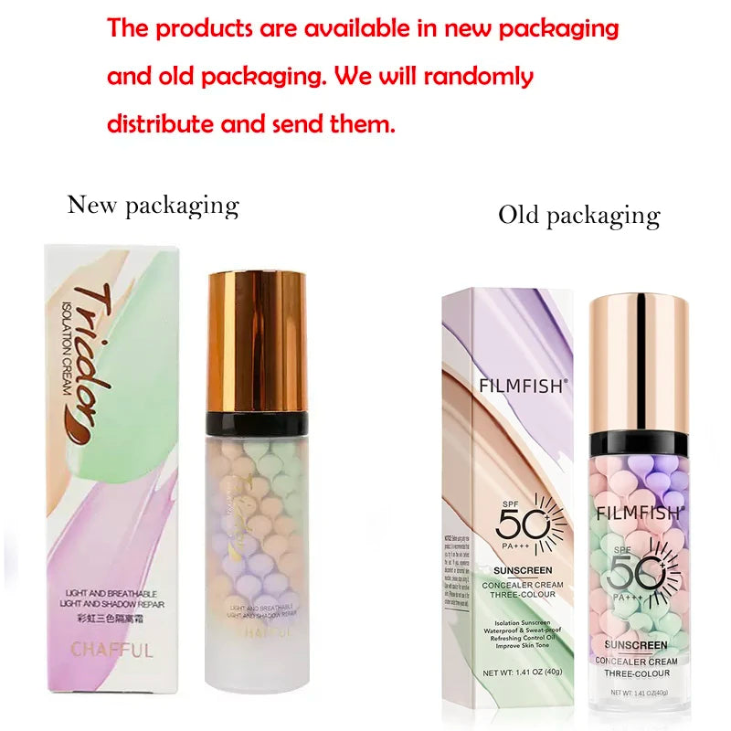 Face Makeup Primer Tri-color Cream Contour Color Isolation Waterproof Makeup Foundation Natural Makeup Base Cream 40g Quake A