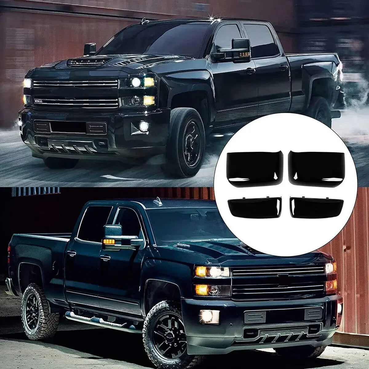 For 2014-2019 Chevy Silverado GMC Sierra Replacement Car Rearview Side Mirror Cover Wing Cap Exterior Door Case Trim Black Auto Quake