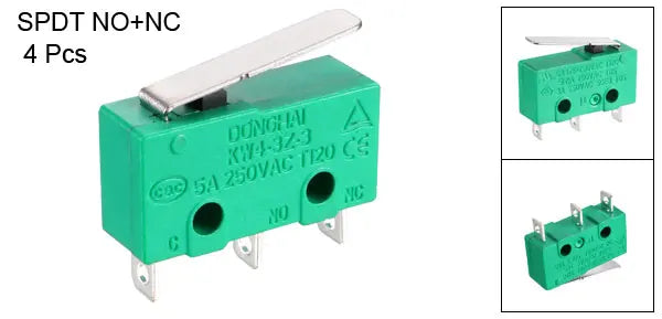 KW4-3Z-3 Micro Limit Switch SPDT NO NC 3 Terminals Momentary Short Straight Lever Green Switches 4Pcs Quake